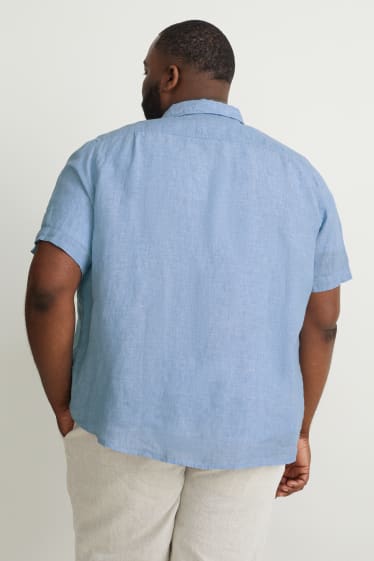 Uomo - Camicia in lino - regular fit - collo all'italiana - blu