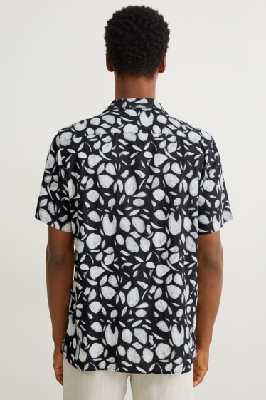 Home - Camisa - regular fit - coll solapa - mescla de lli - negre