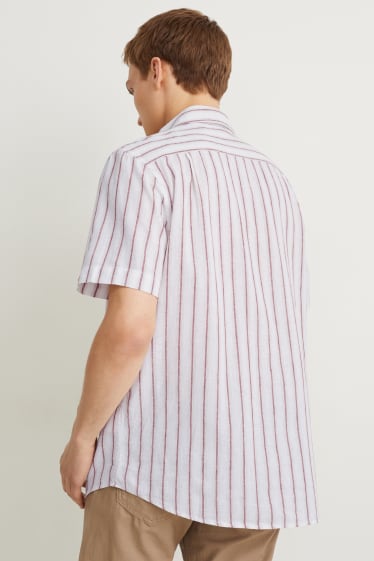 Home - Camisa - regular fit - coll kent - mescla de lli - de ratlles - blanc trencat