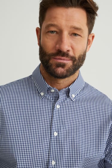 Hommes - Chemise de bureau - slim fit - col button down - facile à repasser - bleu foncé
