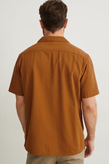 Hommes - Chemise - regular fit - col à revers - marron