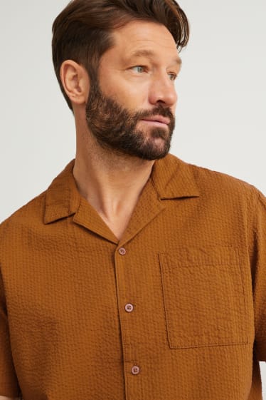Hommes - Chemise - regular fit - col à revers - marron