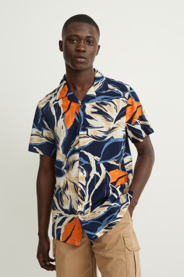 Men - Shirt - slim fit - lapel collar  - dark blue