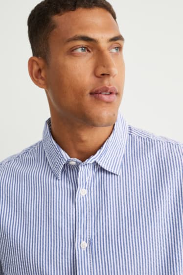 Heren - Overhemd - regular fit - kent - gestreept - blauw / wit
