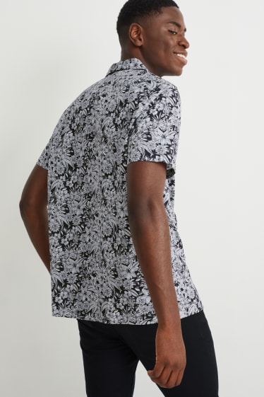 Hommes - Chemise de bureau - slim fit - col à revers - facile à repasser - noir / blanc