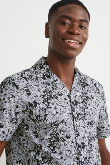 Hommes - Chemise de bureau - slim fit - col à revers - facile à repasser - noir / blanc