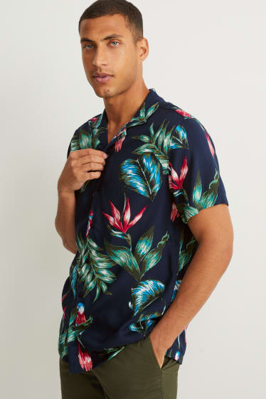 Uomo - Camicia - slim fit - revers - blu scuro