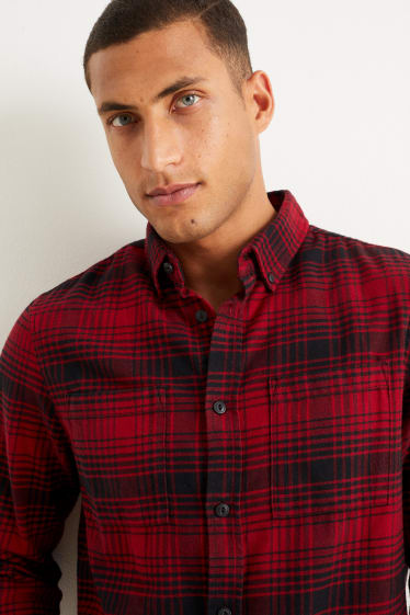 Home - Camisa - regular fit - button-down - de quadres - vermell fosc