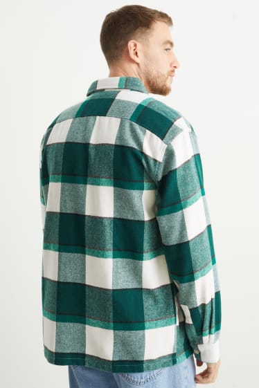 Home - Camisa de franel·la - regular fit - coll kent - de quadres - verd / blanc trencat