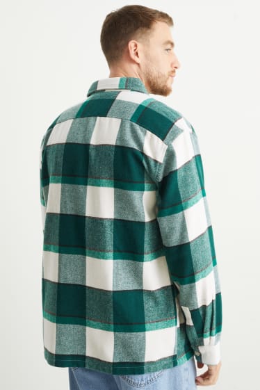 Hommes - Chemise en flanelle - regular fit - col kent - à carreaux - vert / blanc crème