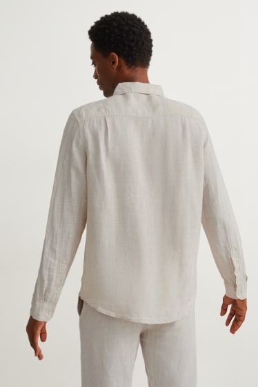 Men - Linen shirt - regular fit - kent collar - beige