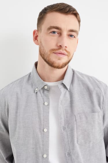 Hommes - Chemise oxford - regular fit - col button-down - gris