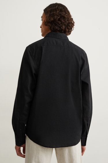 Home - Camisa - regular fit - coll kent - barreja de lli - negre