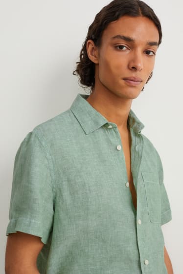 Home - Camisa de lli - regular fit - Kent - verd fosc