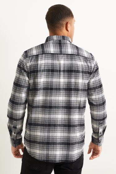 Uomo - Camicia - regular fit - button down - a quadretti - nero / bianco
