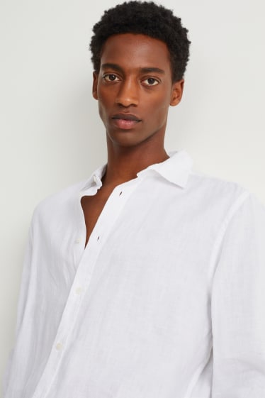 Herren - Leinenhemd - Regular Fit - Cutaway - weiß