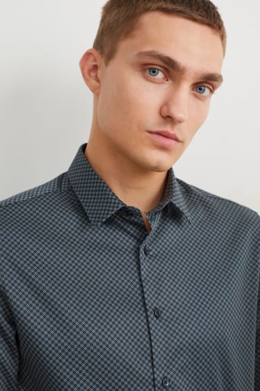 Hommes - Chemise de bureau - slim fit - col kent - facile à repasser - bleu / beige