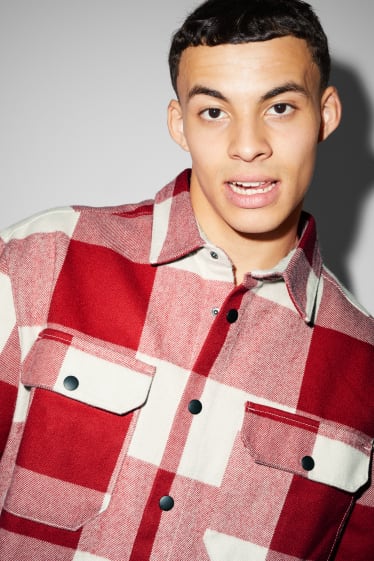 Men - Shirt - relaxed fit - kent collar - check - red