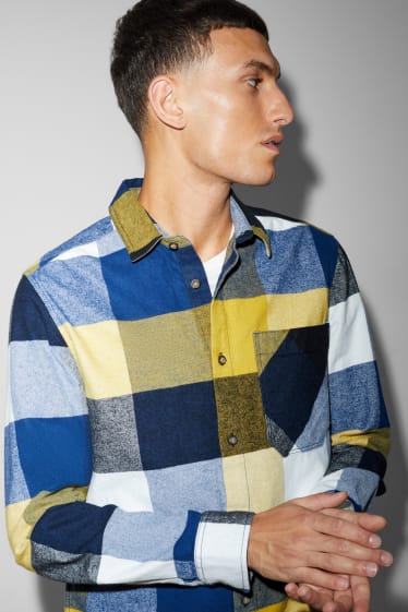 Uomo - Camicia - regular fit - collo all'italiana - a quadretti - blu scuro