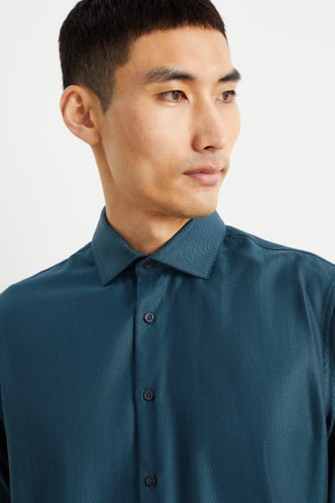 Hommes - Chemise de bureau - regular fit - col cutaway - facile à repasser - vert foncé