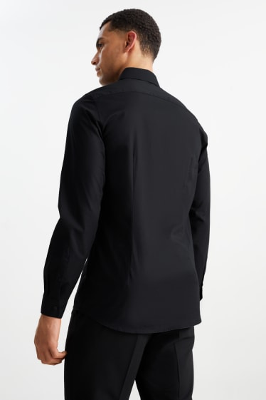 Heren - Business-overhemd - body fit - cut away - LYCRA® - zwart