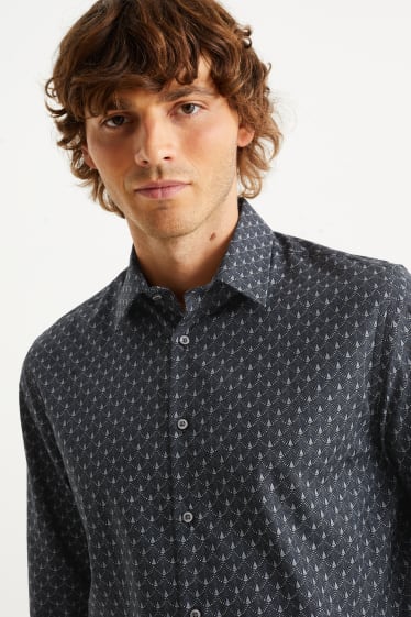Hommes - Chemise de bureau - slim fit - col kent - gris foncé