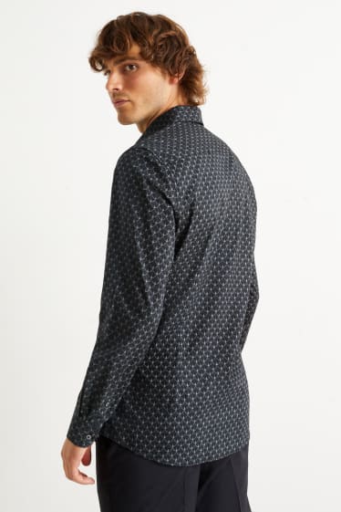 Hommes - Chemise de bureau - slim fit - col kent - gris foncé