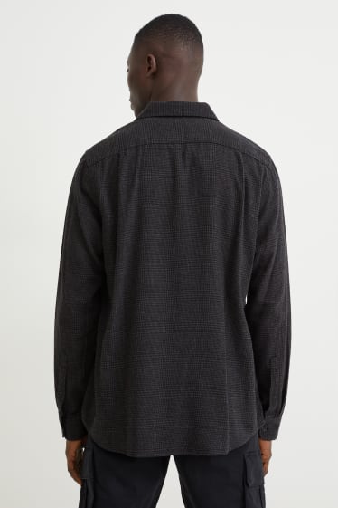 Men - Shirt - slim fit - cutaway collar - check - black