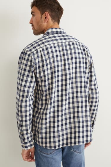 Herren - Hemd - Regular Fit - Button-down - kariert - weiß / blau