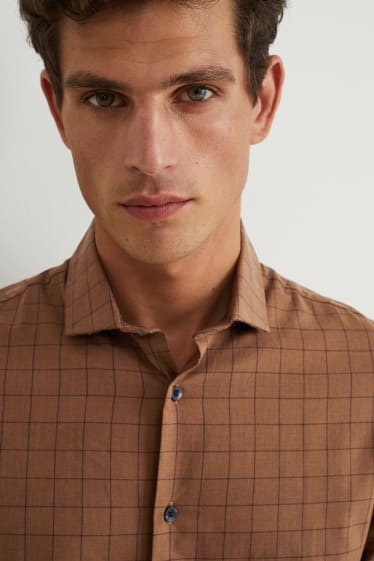 Men - Shirt - regular fit - cutaway collar - check - brown