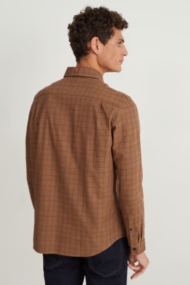 Men - Shirt - regular fit - cutaway collar - check - brown