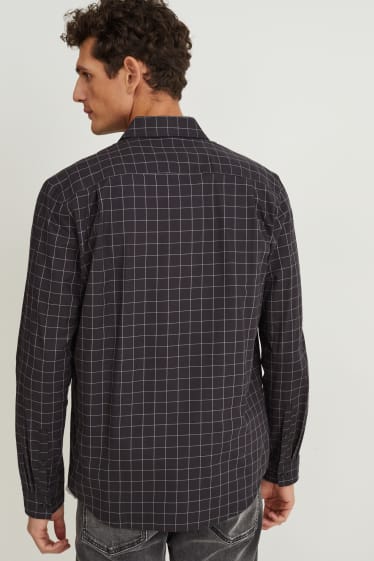 Men - Shirt - regular fit - cutaway collar - check - black