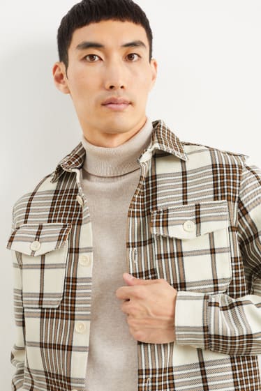 Men - Shirt - regular fit - Kent collar - check - light brown