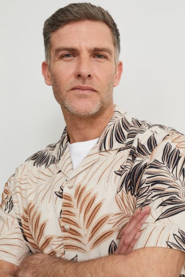 Home - Camisa - regular fit - coll solapa - mescla de lli - beix
