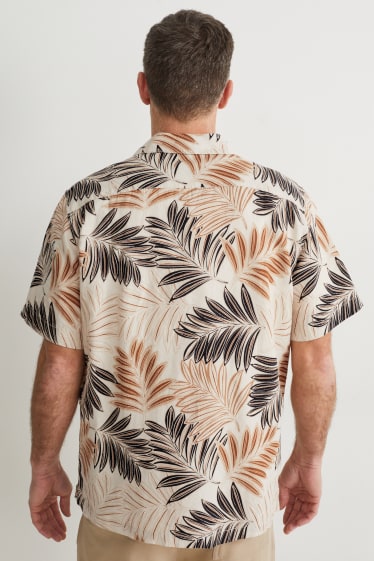 Home - Camisa - regular fit - coll solapa - mescla de lli - beix
