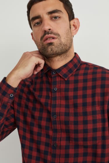 Hommes - Chemise en flanelle - regular fit - col kent - à carreaux - rouge foncé