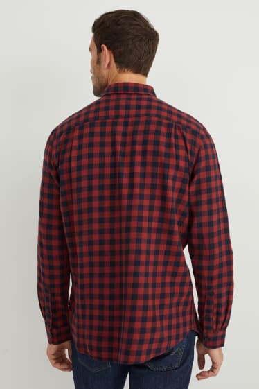 Hommes - Chemise en flanelle - regular fit - col kent - à carreaux - rouge foncé