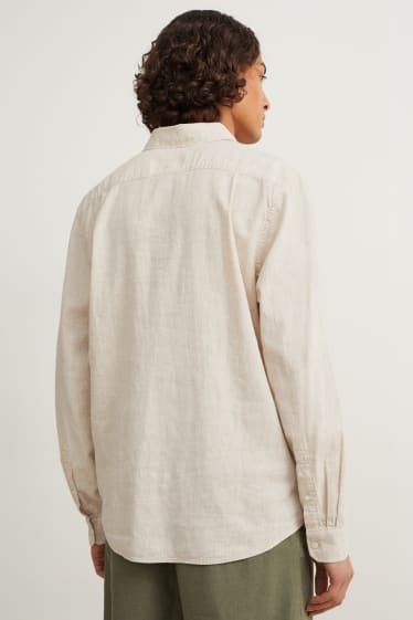 Hommes - Chemise - regular fit - col kent - lin mélangé - beige