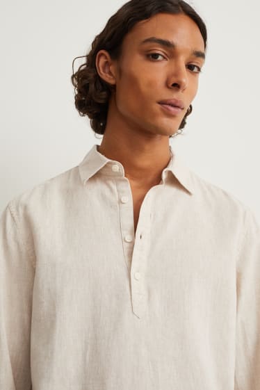 Hommes - Chemise - regular fit - col kent - lin mélangé - beige
