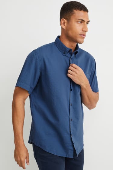 Men - Shirt - regular fit - button-down collar - dark blue