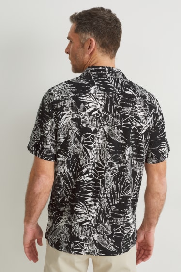 Herren - Hemd - Regular Fit - Reverskragen - Leinen-Mix - schwarz