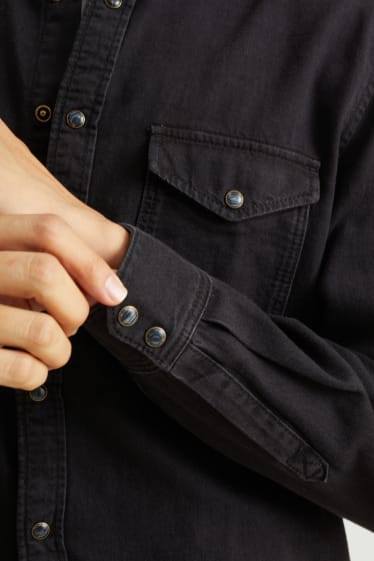Uomo - Camicia di jeans - regular fit - collo all'italiana - nero