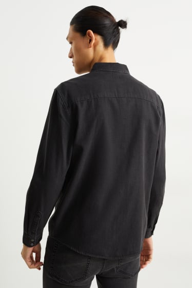 Uomo - Camicia di jeans - regular fit - collo all'italiana - nero