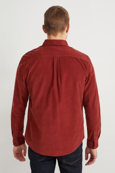 Herren - Cordhemd - Regular Fit - Button-down - dunkelrot