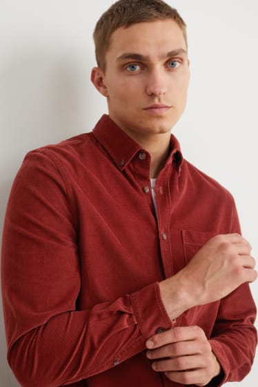 Herren - Cordhemd - Regular Fit - Button-down - dunkelrot