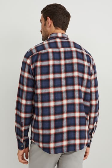 Hommes - Chemise - regular fit - col kent - à carreaux - bleu foncé