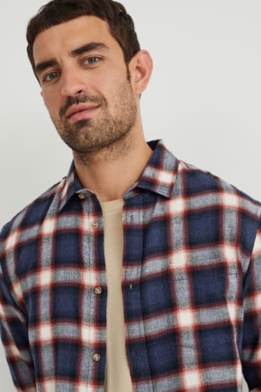 Hommes - Chemise - regular fit - col kent - à carreaux - bleu foncé