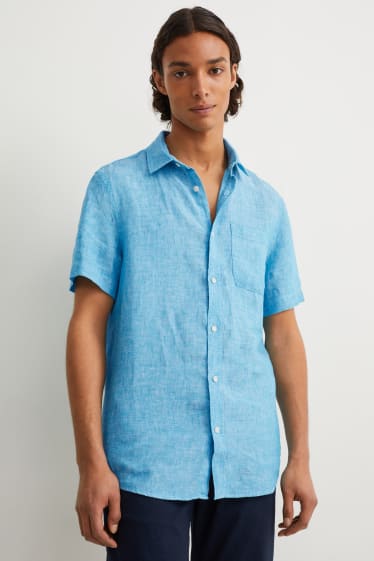 Heren - Linnen overhemd - regular fit - Kent - turquoise