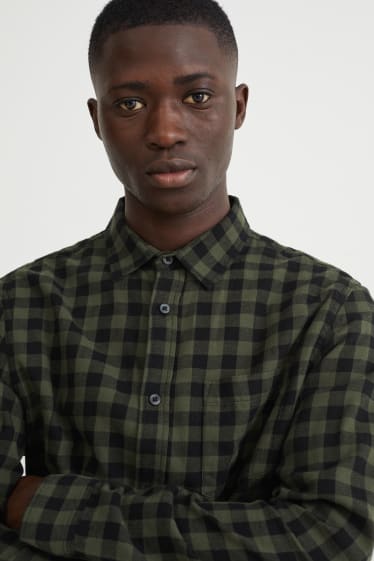 Men - Flannel shirt - regular fit - Kent collar - check - green