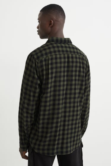 Men - Flannel shirt - regular fit - Kent collar - check - green